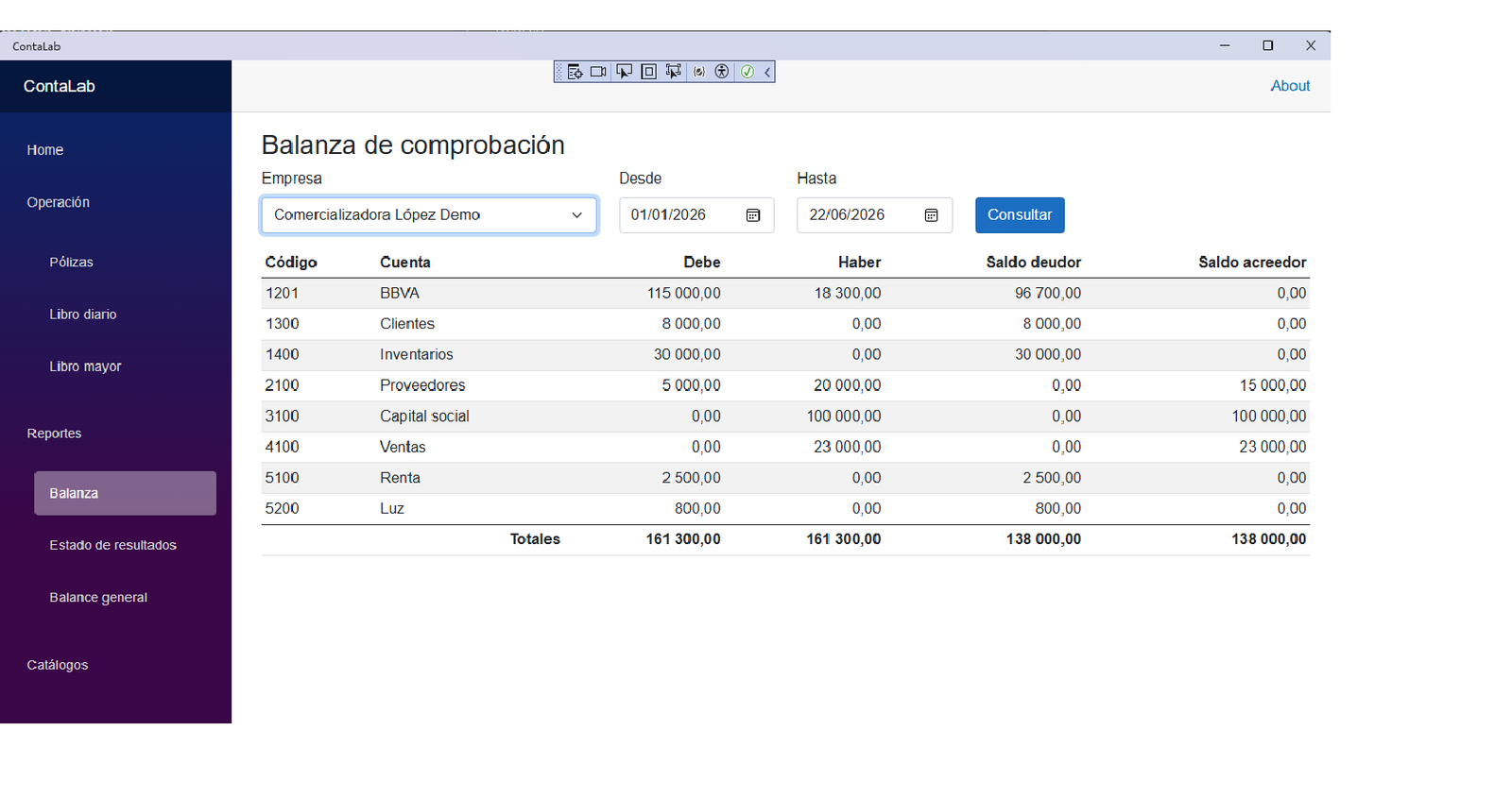ContaLab trial balance report